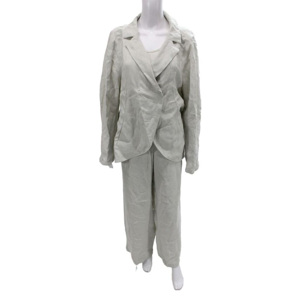 Annette Gortz Womens Gray Linen Pant Suit Long Sleeve Button Size 46